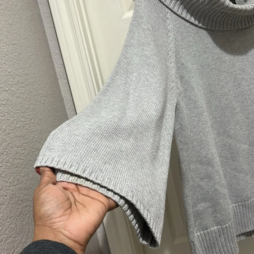 JEANNE PIERRE Cowl Neck Sweater ~Size XL ~Gray ~3/4 Length Sleeve ~Cotton